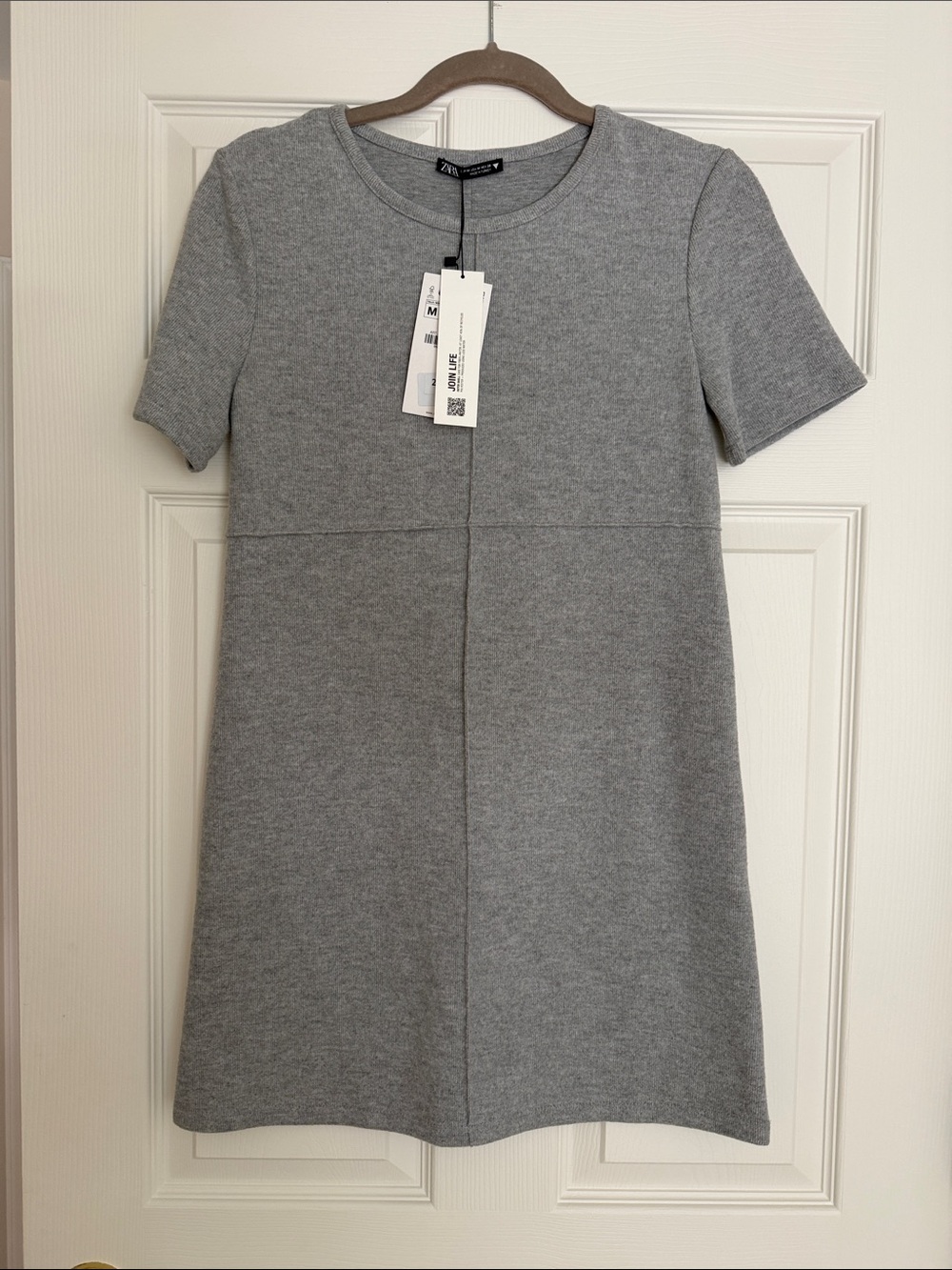 Zara Gray Short-Sleeve Mini Shift Dress